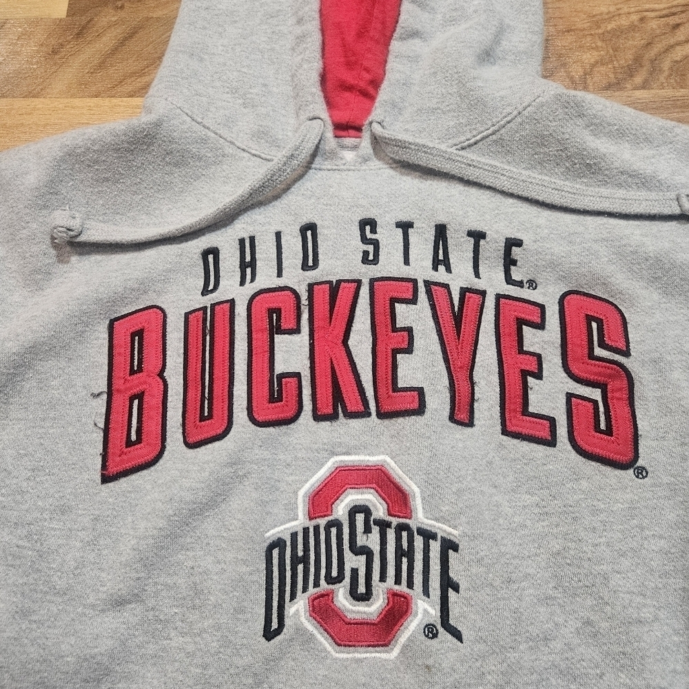Ohio State Buckeyes Hoodie XL Gray Embroidered Spellout Red Hood Lining - Picture 2 of 7